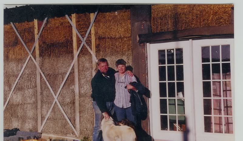 1999 Photo of Strawbale House wall and Us. - Homesteading Questions