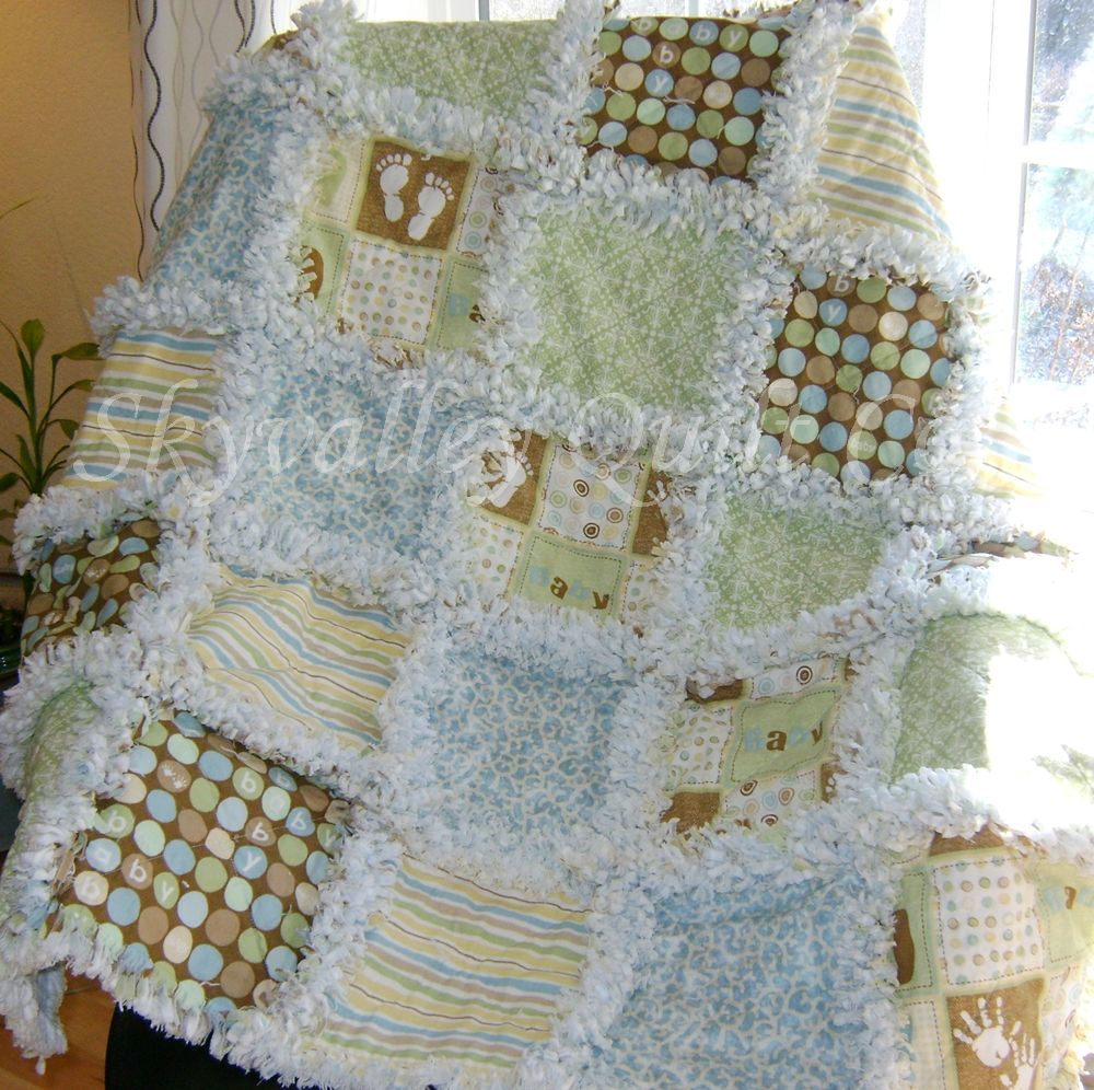 pre fringed cut rag quilt Kit Oh baby BOY blue, green and brown eBay