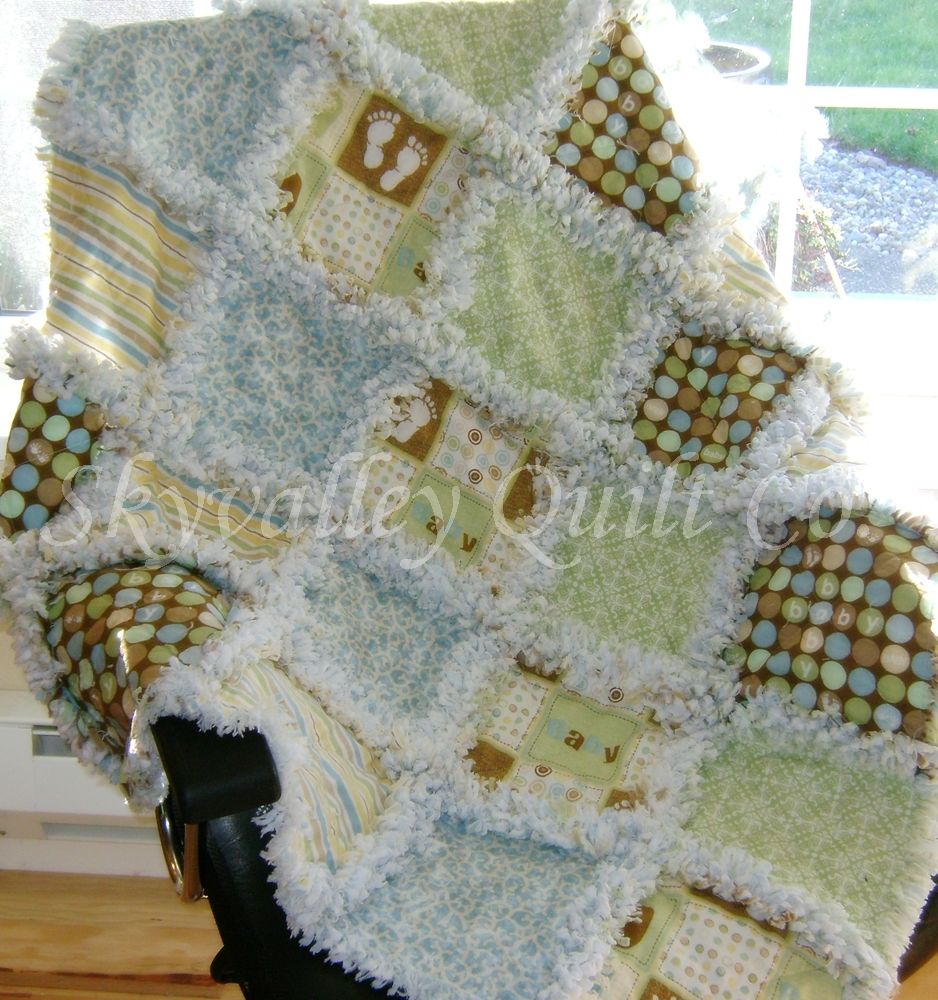 pre fringed cut rag quilt Kit Oh baby BOY blue, green and brown eBay