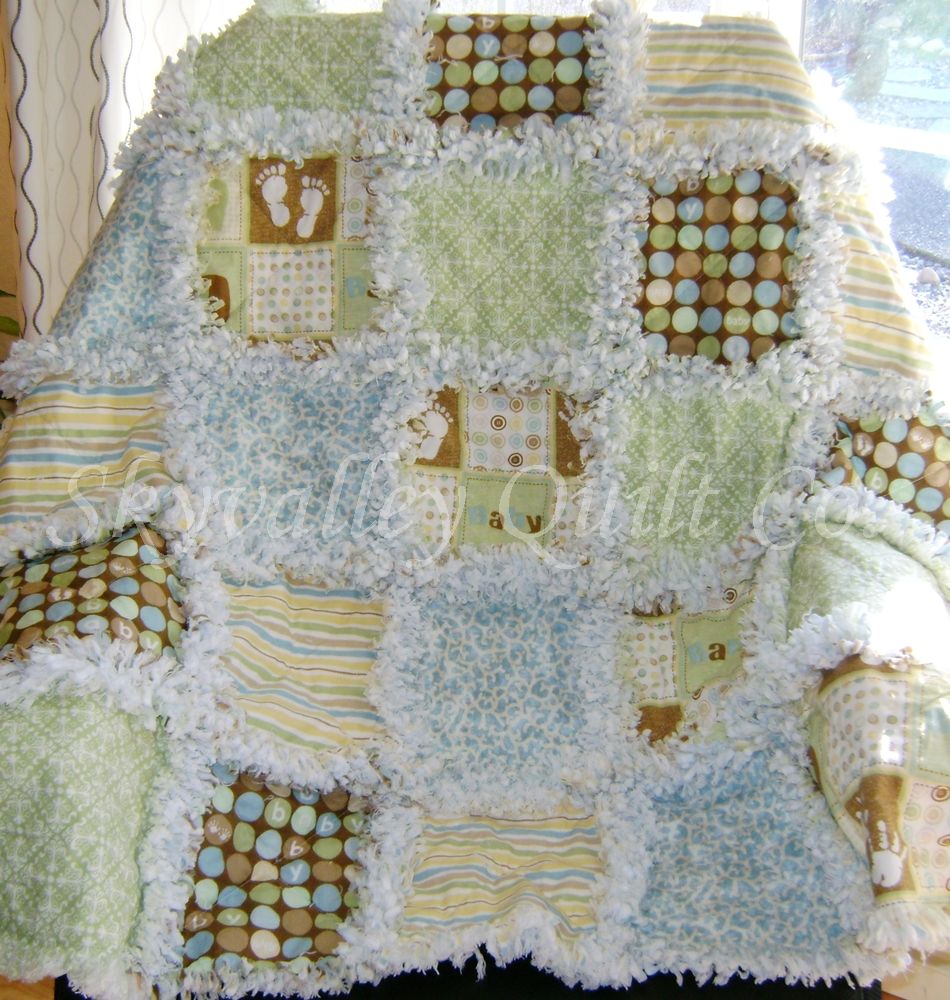 pre fringed cut rag quilt Kit Oh baby BOY blue, green and brown eBay