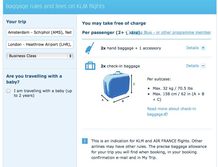 klm baggage calculator