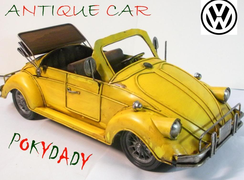 Volkswagen CABRIOLET antique tin car Ornament YELLOW  