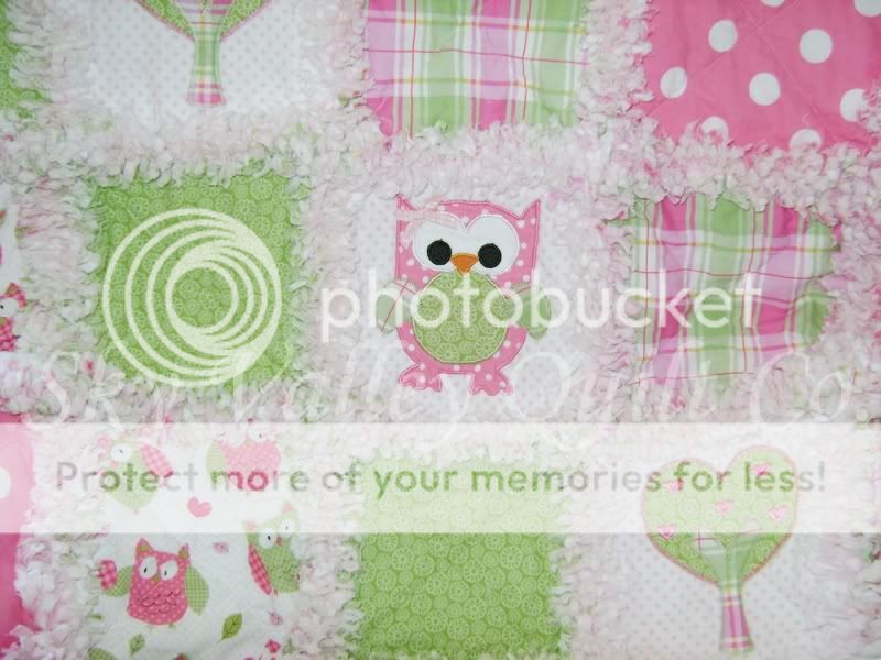 Baby Girl Rag Quilt Precious Spotted Owl in Pink and Green