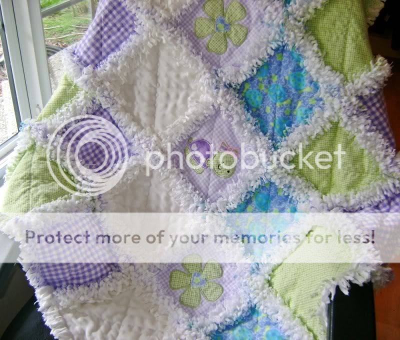 Baby girl rag quilt ~ pretty purple green turtles  