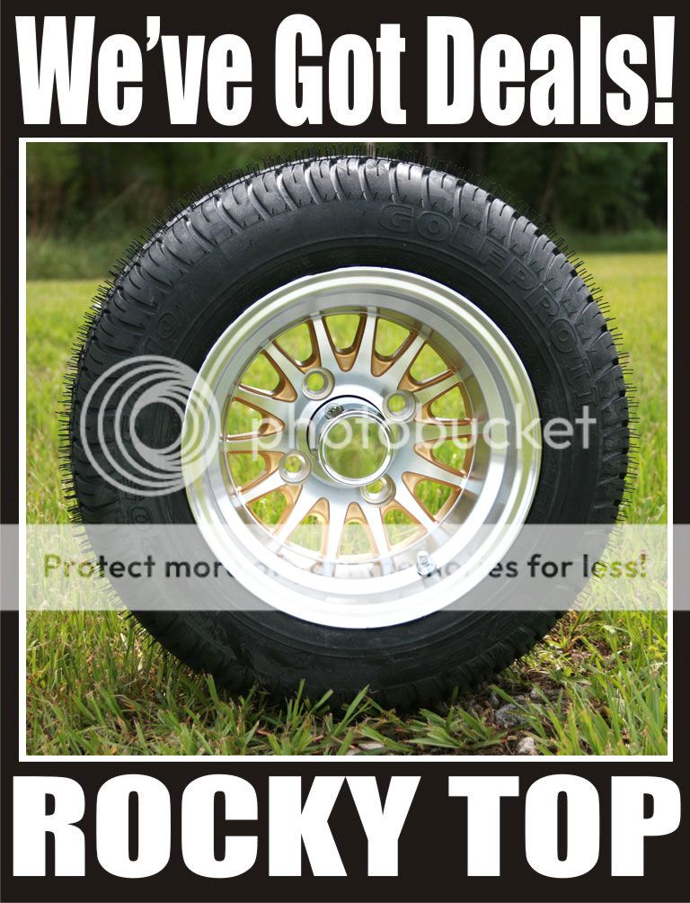 10x7 Gold Medusa Golf Cart Wheel on Low Profile Street Tires