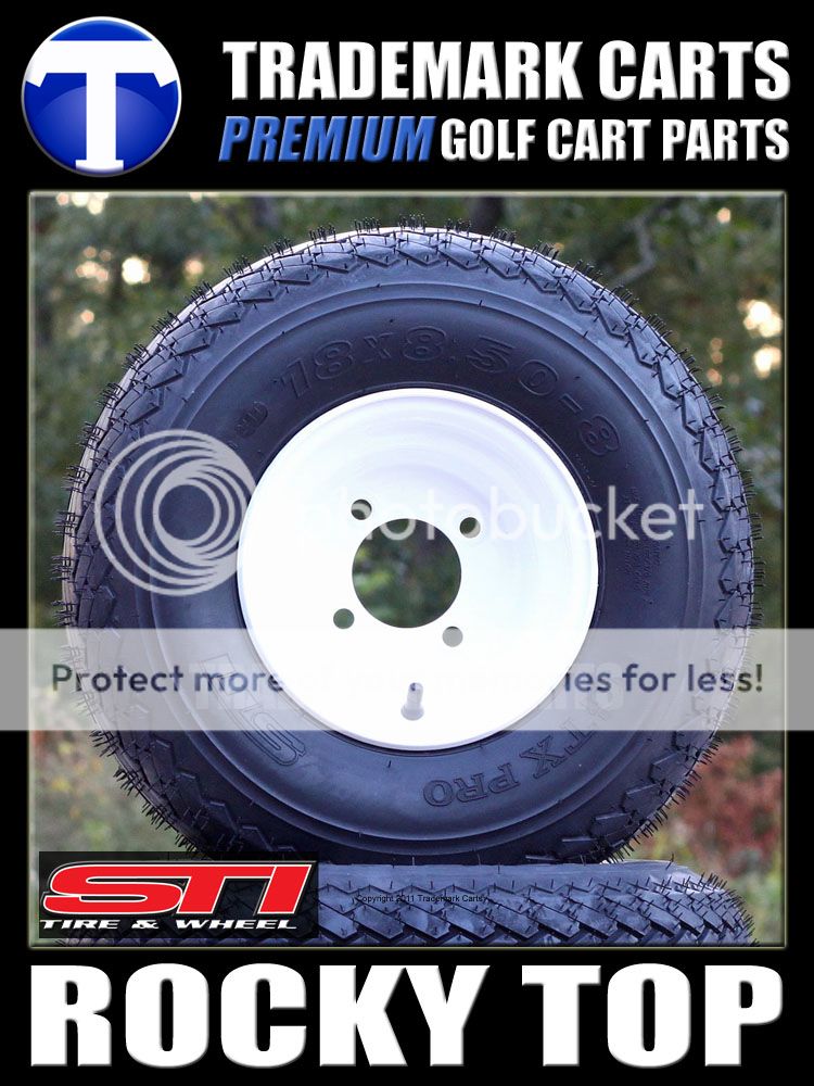   CART TIRES AND 8 WHITE STEEL WHEELS FOR EZGO CLUB CAR YAMAHA  